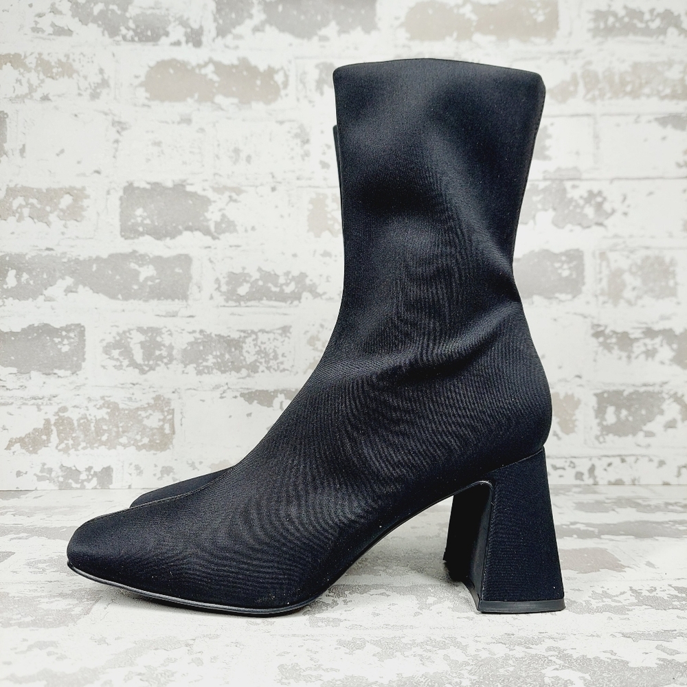 NEW Jeffrey Campbell Black Sock Block Heel Ankle Boots W170